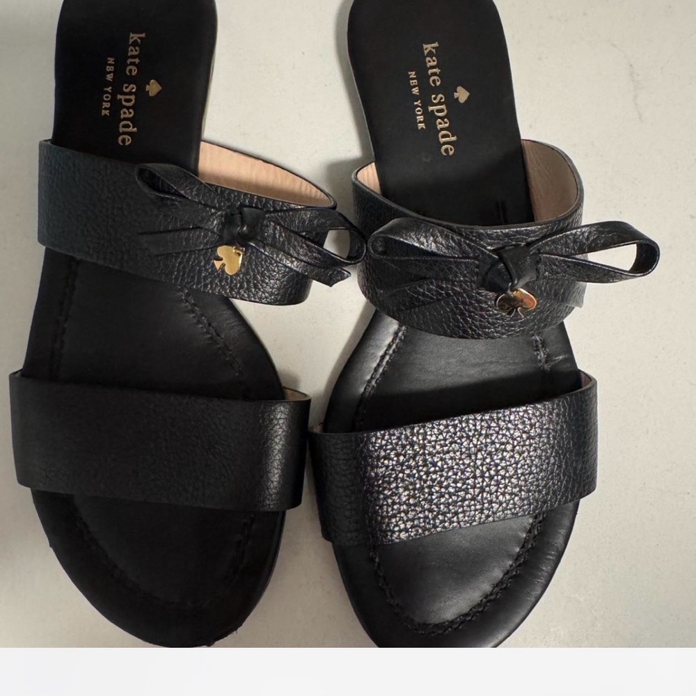 Kate Spade Black Sandals with Gold Heart Accent